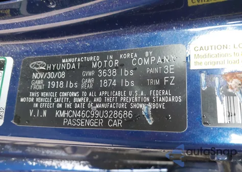 2009 Hyundai Accent Gls из США, поврежденный, VIN KMHCN46C99U328686